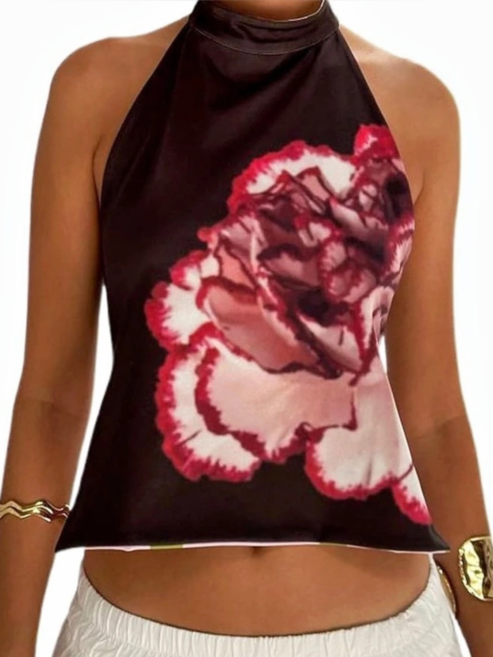 Susmie's Poppy Reversible Top Floral Halter Tank Black & Pink